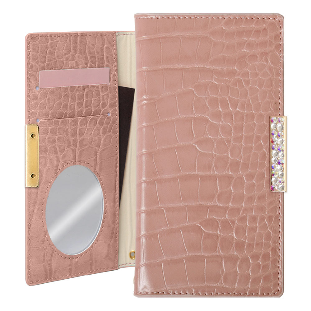 Vegan leather crocodile pattern pastel stone frame deco wallet case for Google Pixel series
