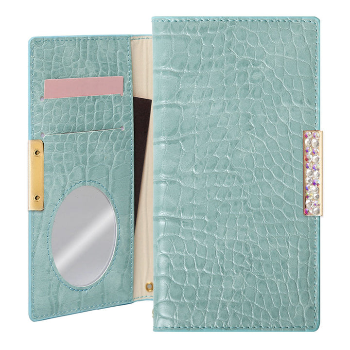 Vegan leather crocodile pattern pastel stone frame deco wallet case for Google Pixel series