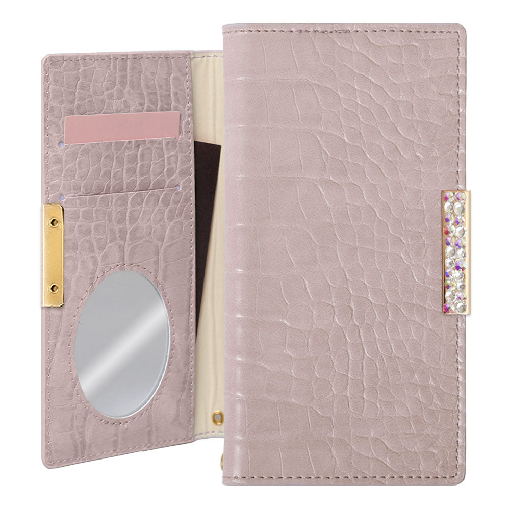 Vegan leather crocodile pattern pastel stone frame deco wallet case for Google Pixel series