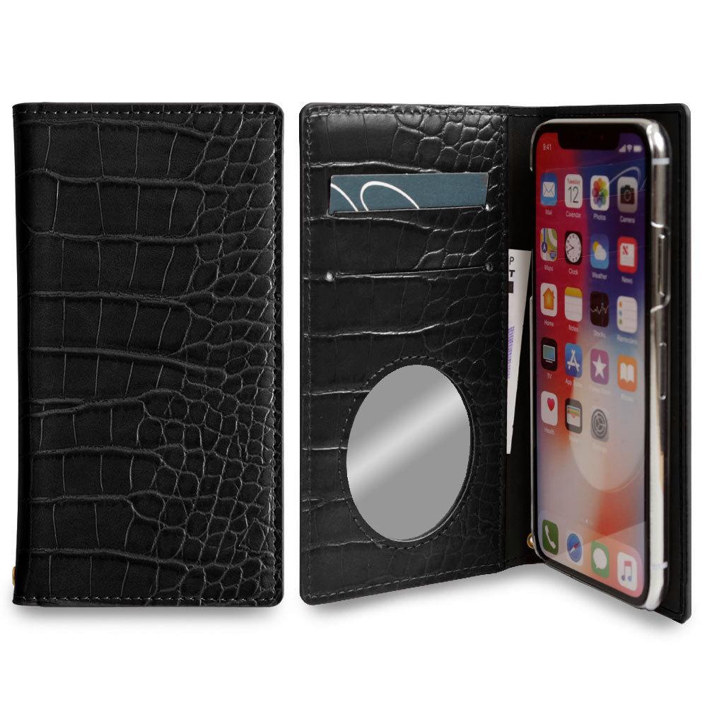 Vegan leather crocodile pattern basic color folio case AQUOS series