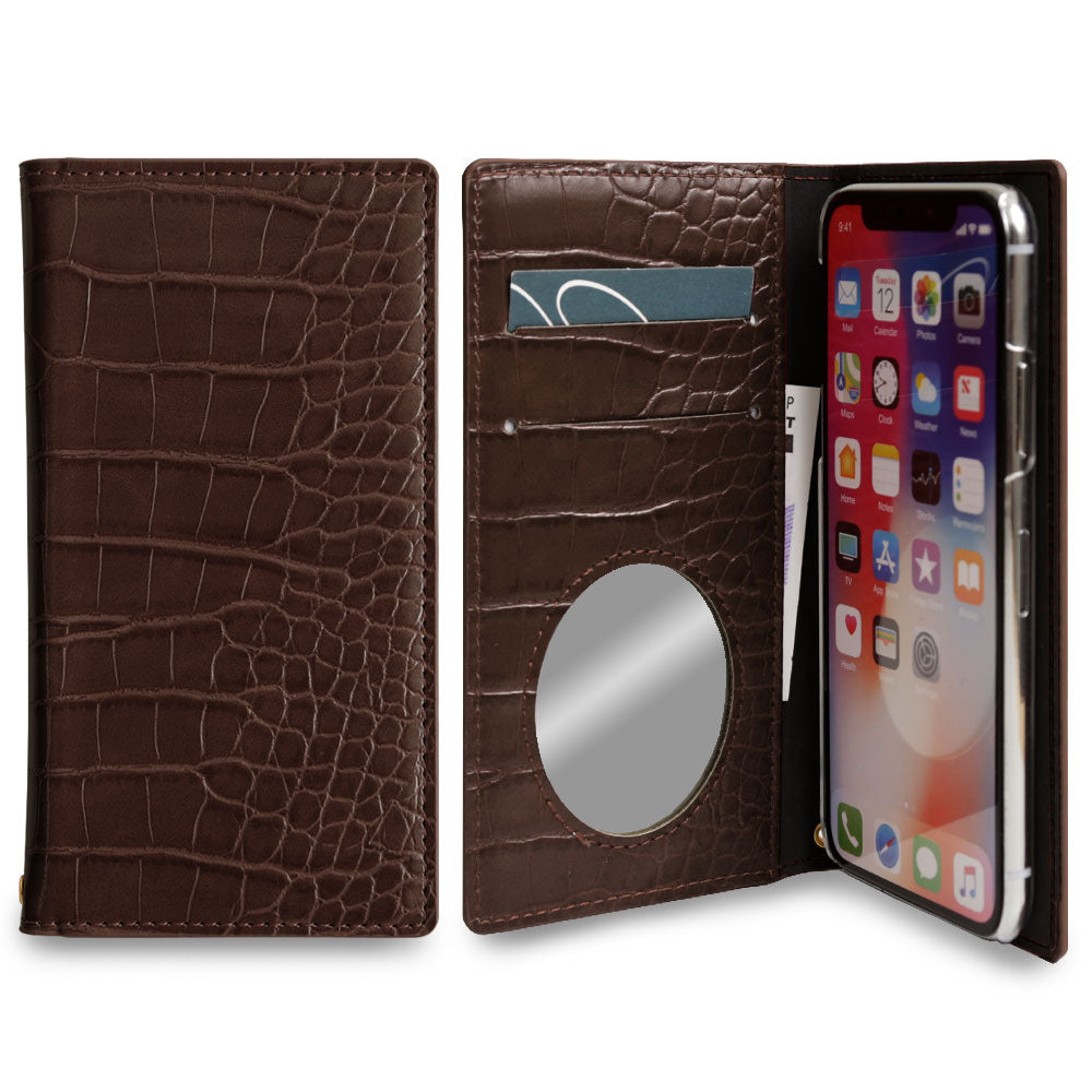 Vegan leather crocodile pattern basic color folio case AQUOS series