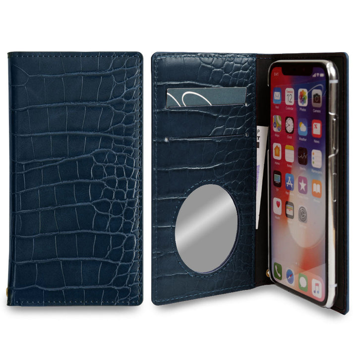 Vegan leather crocodile pattern basic color folio case AQUOS series