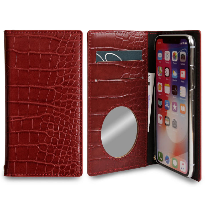 Étui portefeuille en cuir végan effet croco couleur basique pour la série iPhone