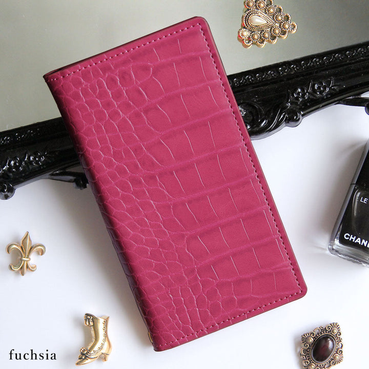 Vegan leather crocodile pattern basic color folio case AQUOS series
