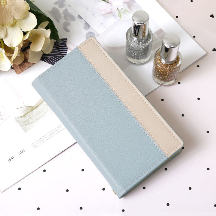 Étui portefeuille avec fonction support, bicolore sur le devant, en cuir végan, pour la série Galaxy