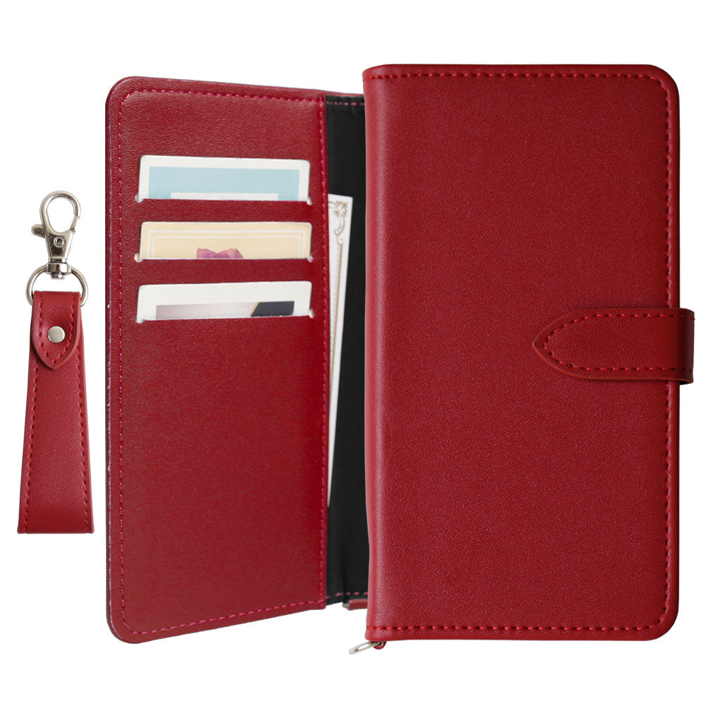 Vegan leather soft leather-style strap-attached wallet case for Galaxy series