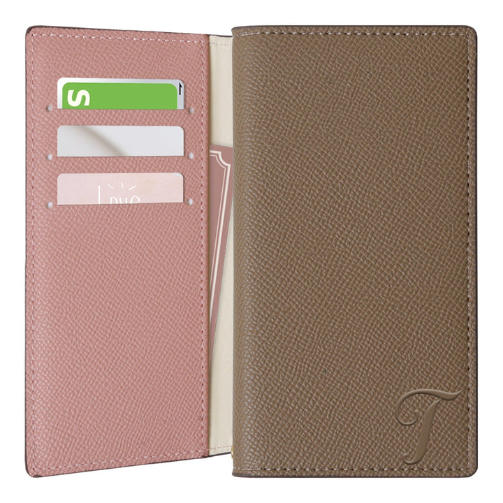 ヴィーガンレザー バイカラー スタンド機能 イニシャル 手帳型ケース iPhoneシリーズ