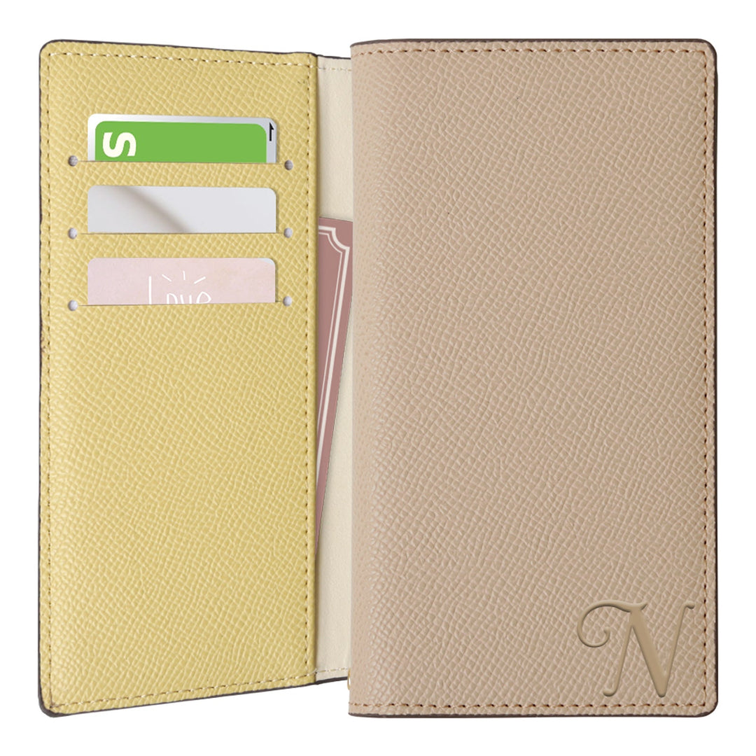 ヴィーガンレザー バイカラー スタンド機能 イニシャル 手帳型ケース AQUOSシリーズ