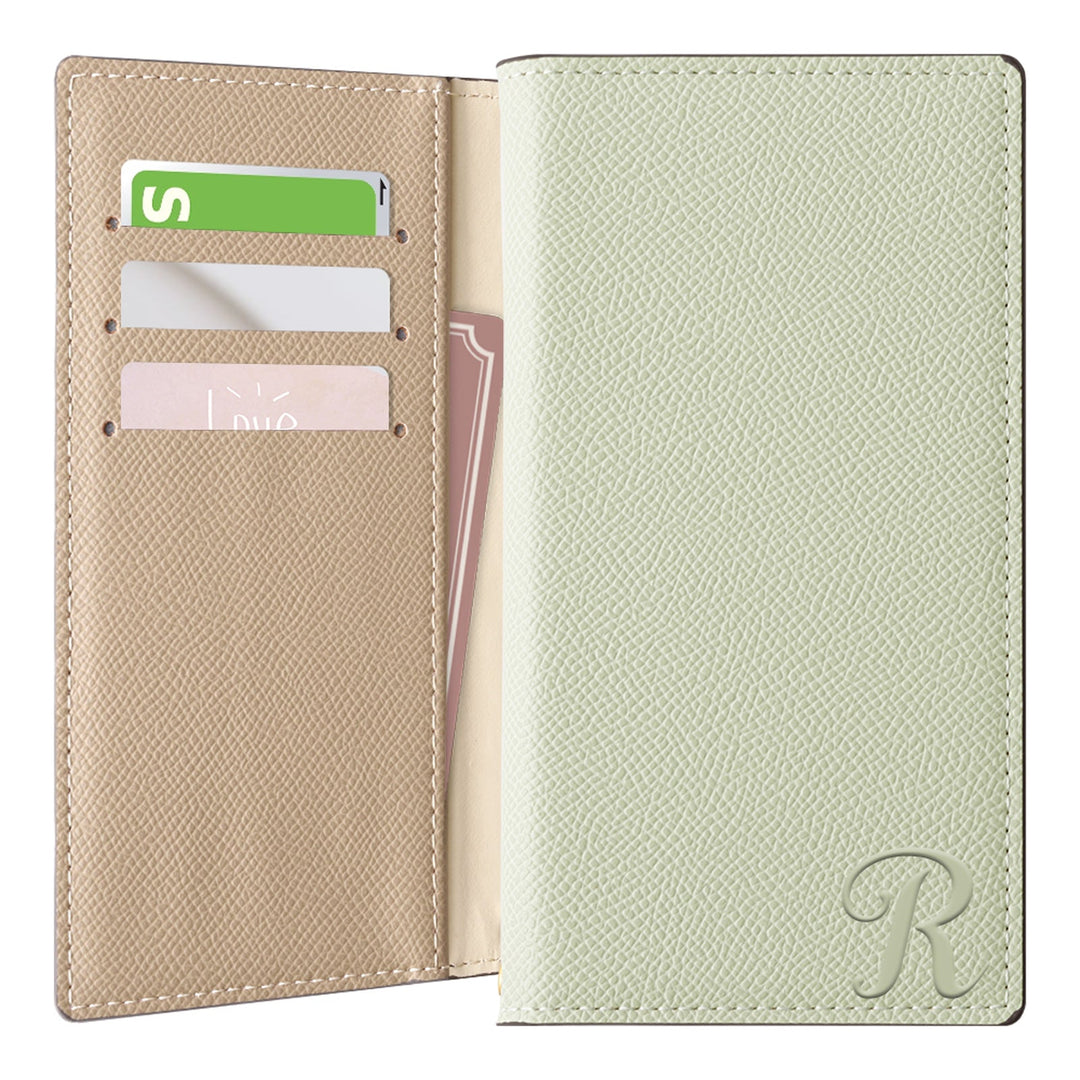 ヴィーガンレザー バイカラー スタンド機能 イニシャル 手帳型ケース AQUOSシリーズ