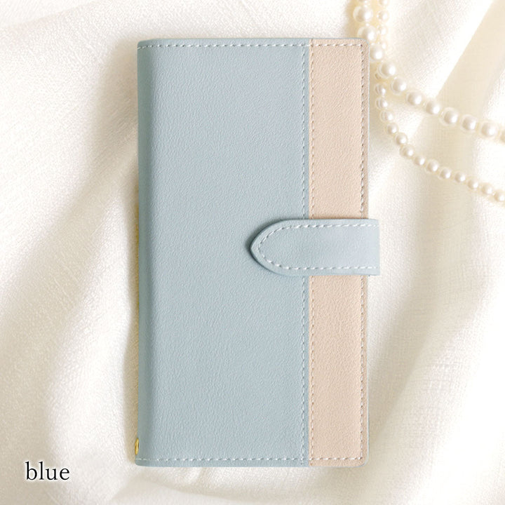 Vegan leather muted bicolor stand function notebook-style case (with belt) AQUOS series