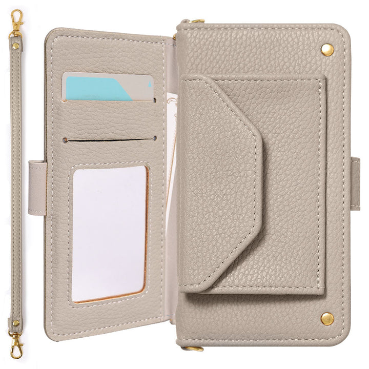 ヴィーガンレザー ポケット ストラップ付き 手帳型ケース（ベルトあり） AQUOSシリーズ