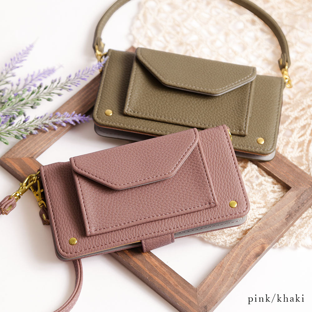 ヴィーガンレザー ポケット ストラップ付き 手帳型ケース（ベルトあり） iPhoneシリーズ