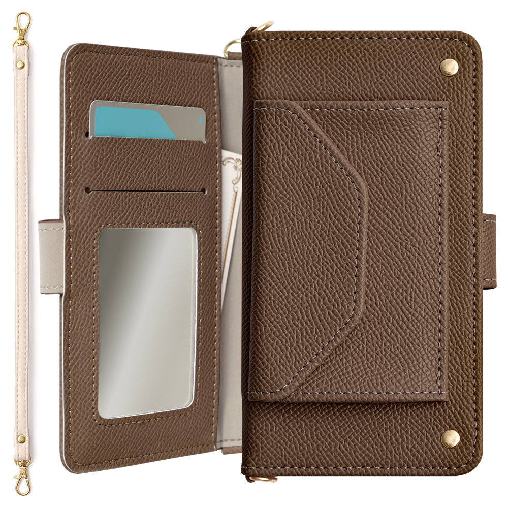 Vegan leather basic color pocket strap attached notebook-style case (with belt) for iPhone series