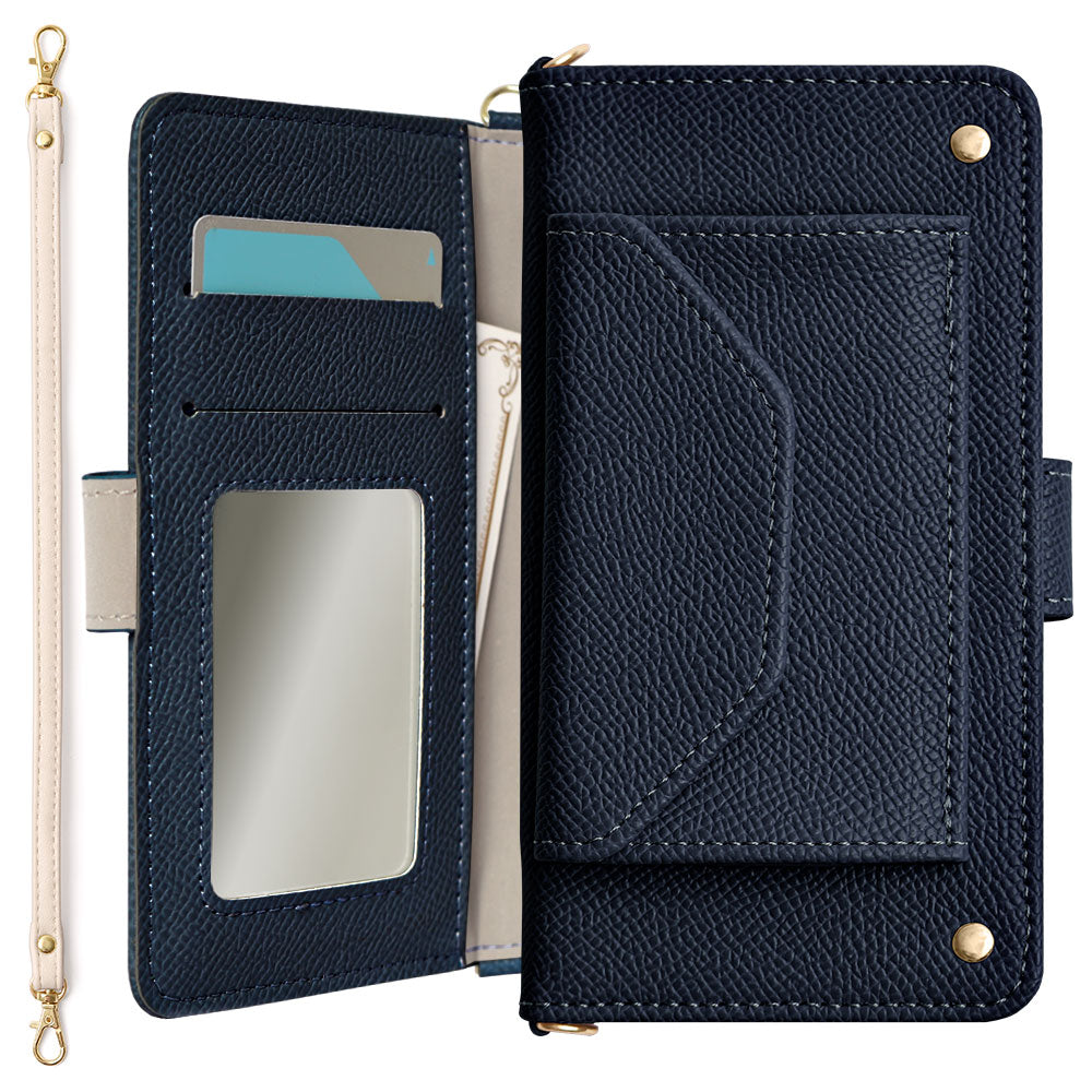 Vegan leather basic color pocket strap attached notebook-style case (with belt) Galaxy series
