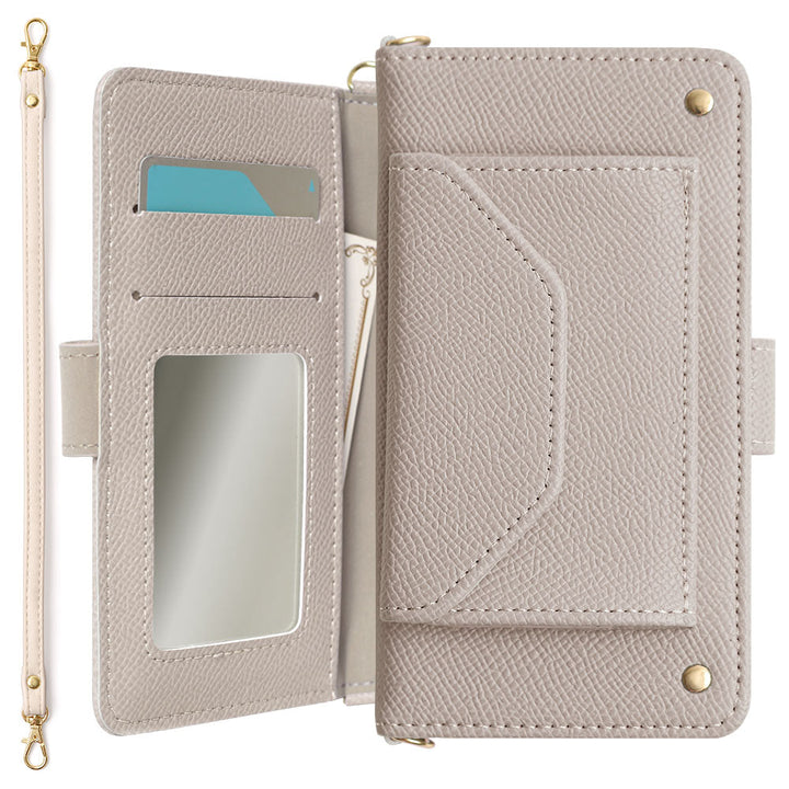 Vegan leather basic color pocket strap attached notebook-style case (with belt) for iPhone series