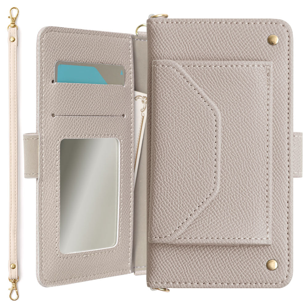 Étui portefeuille avec sangle et poche en cuir végan couleur basique (avec ceinture) pour la série Xperia
