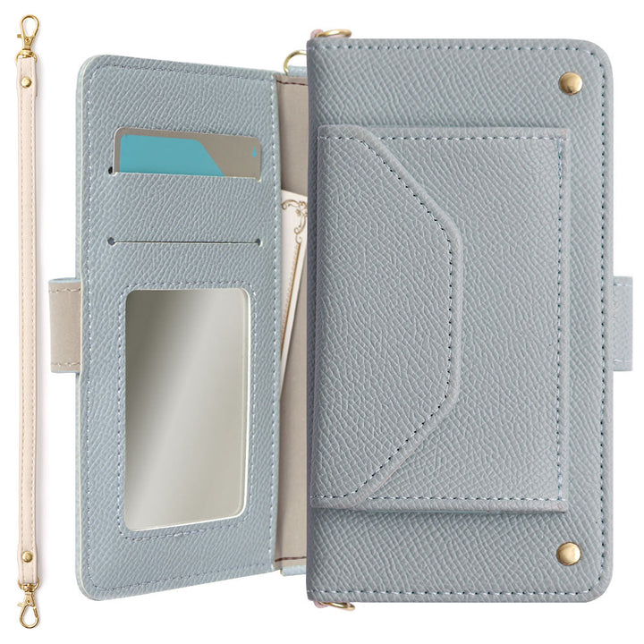 Vegan leather basic color pocket strap attached notebook-style case (with belt) Galaxy series