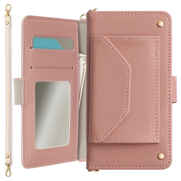 Vegan leather basic color pocket strap attached notebook-style case (with belt) for iPhone series