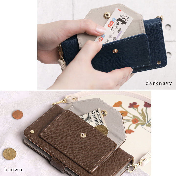 Vegan leather basic color pocket strap attached notebook-style case (with belt) for iPhone series