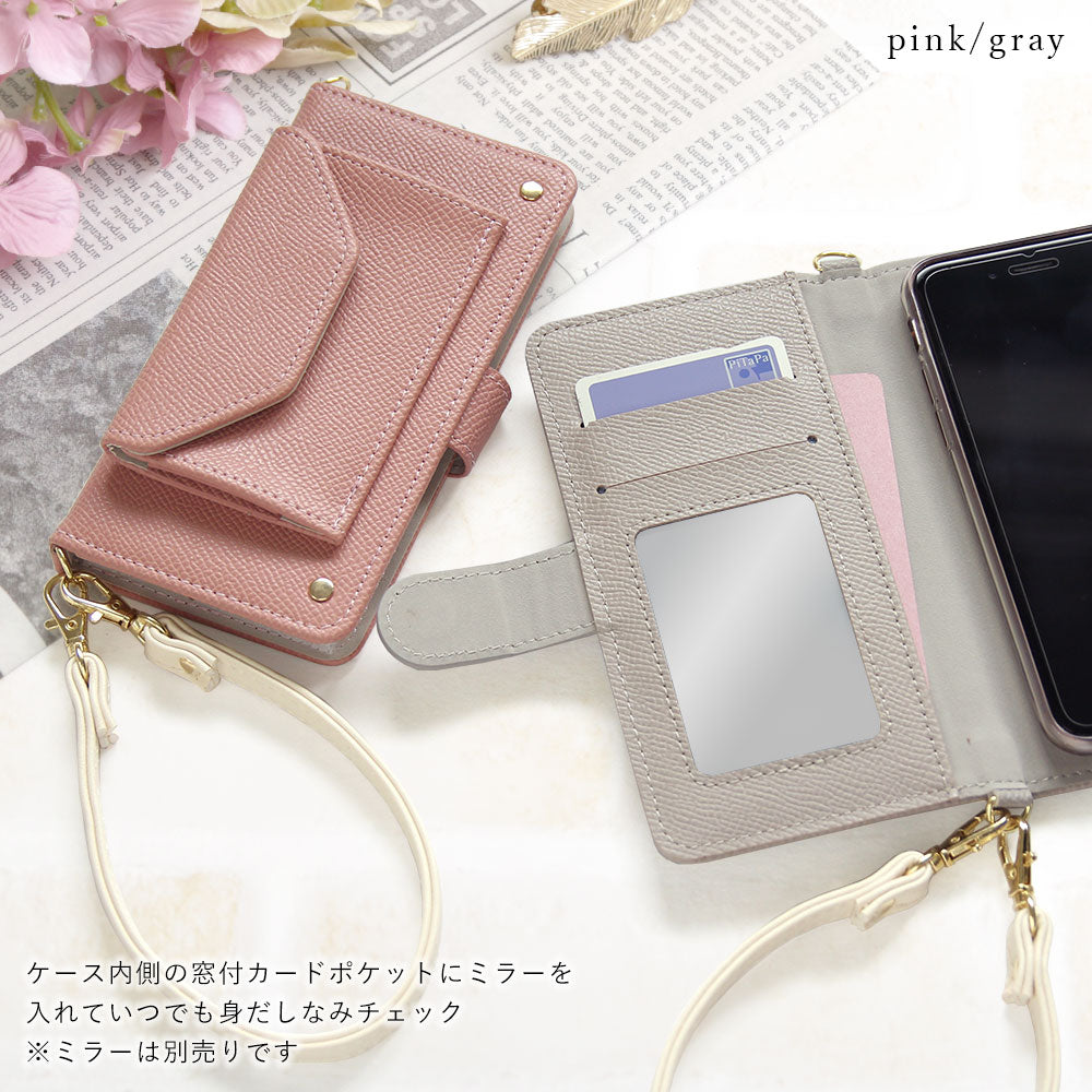 Vegan leather basic color pocket strap attached notebook-style case (with belt) for iPhone series