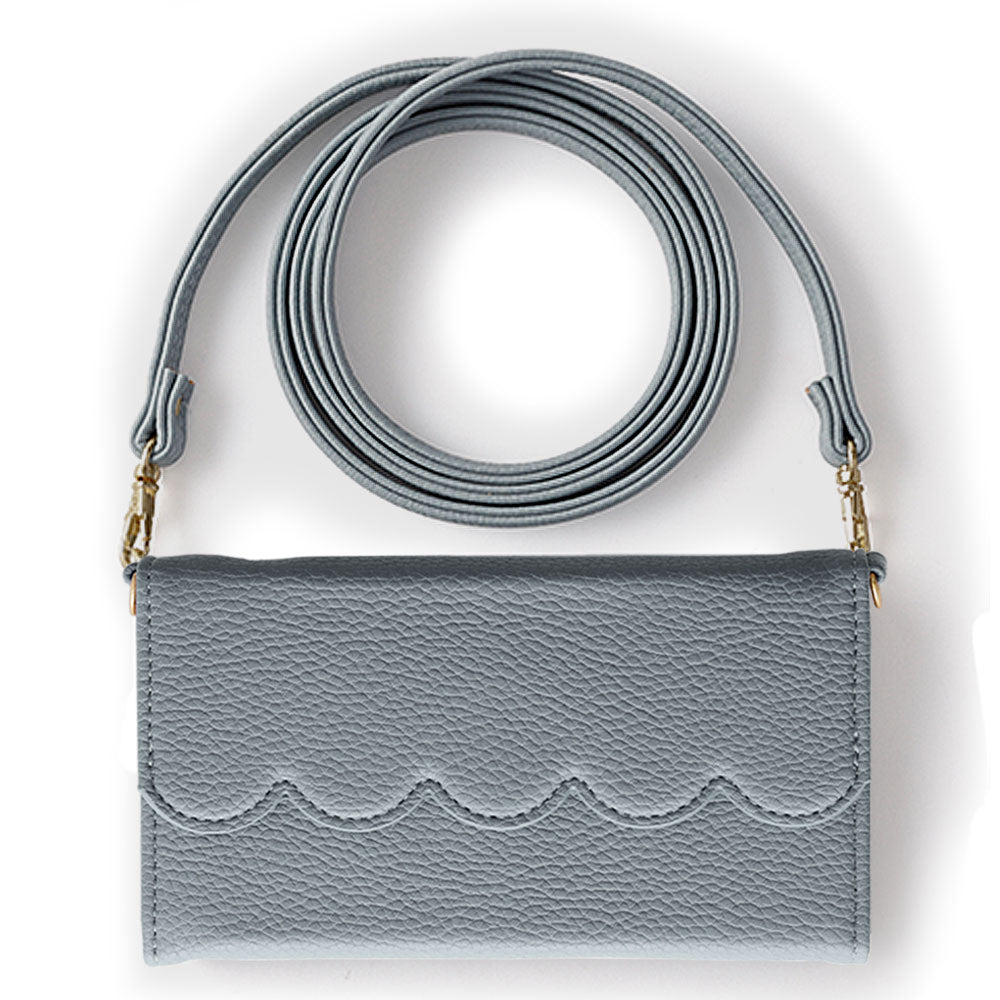 ヴィーガンレザー 三つ折り スカラップ型 ストラップ付 手帳型ケース AQUOSシリーズ