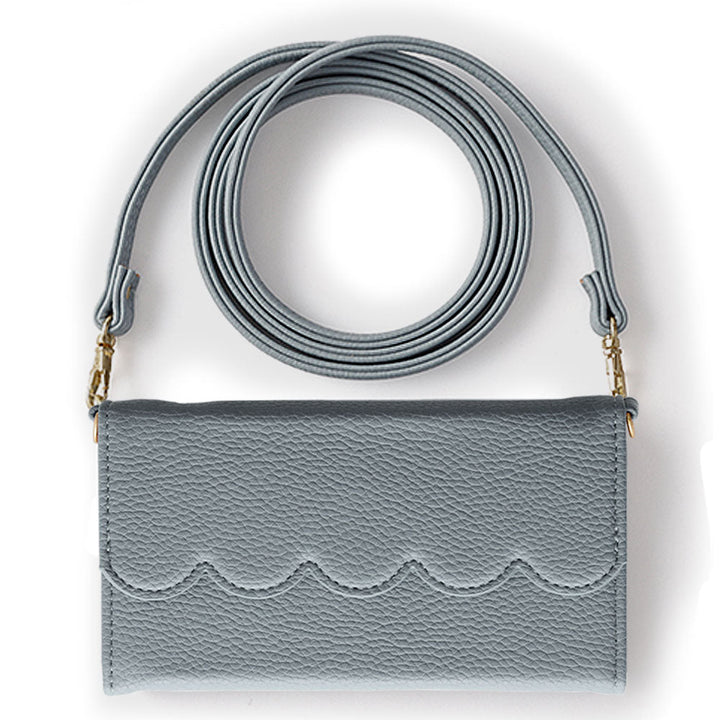 ヴィーガンレザー 三つ折り スカラップ型 ストラップ付 手帳型ケース Xperiaシリーズ