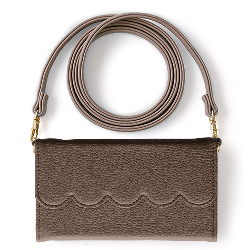 ヴィーガンレザー 三つ折り スカラップ型 ストラップ付 手帳型ケース Xperiaシリーズ