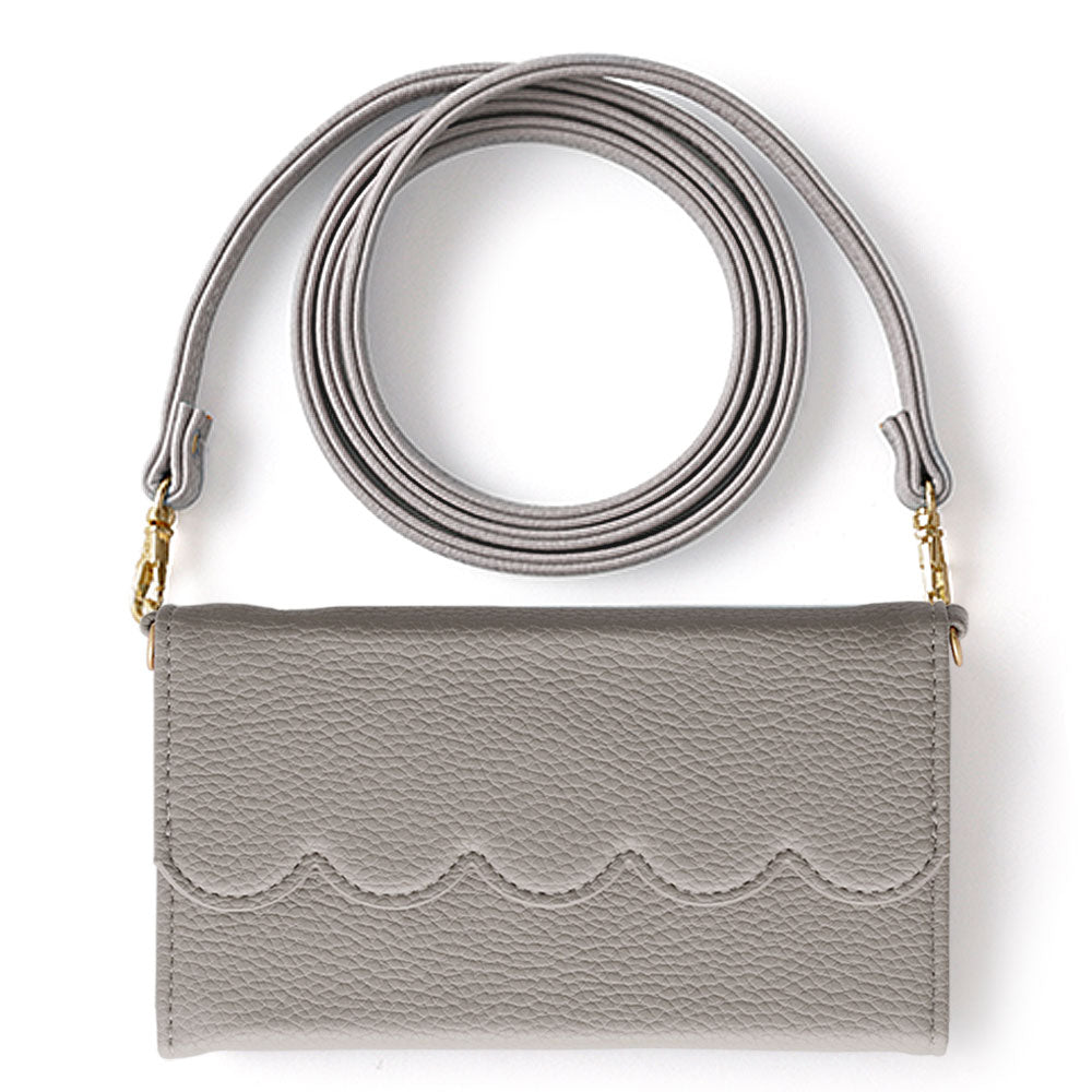 ヴィーガンレザー 三つ折り スカラップ型 ストラップ付 手帳型ケース AQUOSシリーズ