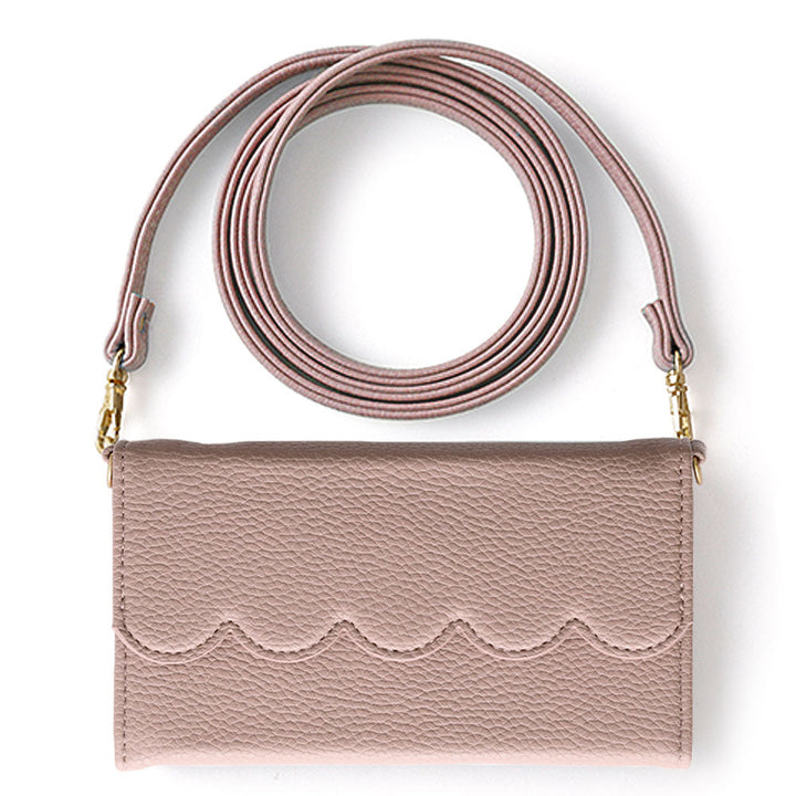 ヴィーガンレザー 三つ折り スカラップ型 ストラップ付 手帳型ケース iPhoneシリーズ