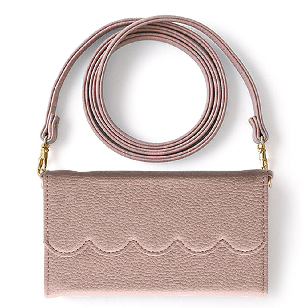 Vegan leather tri-fold scallop-shaped strap-attached wallet case for Google Pixel series