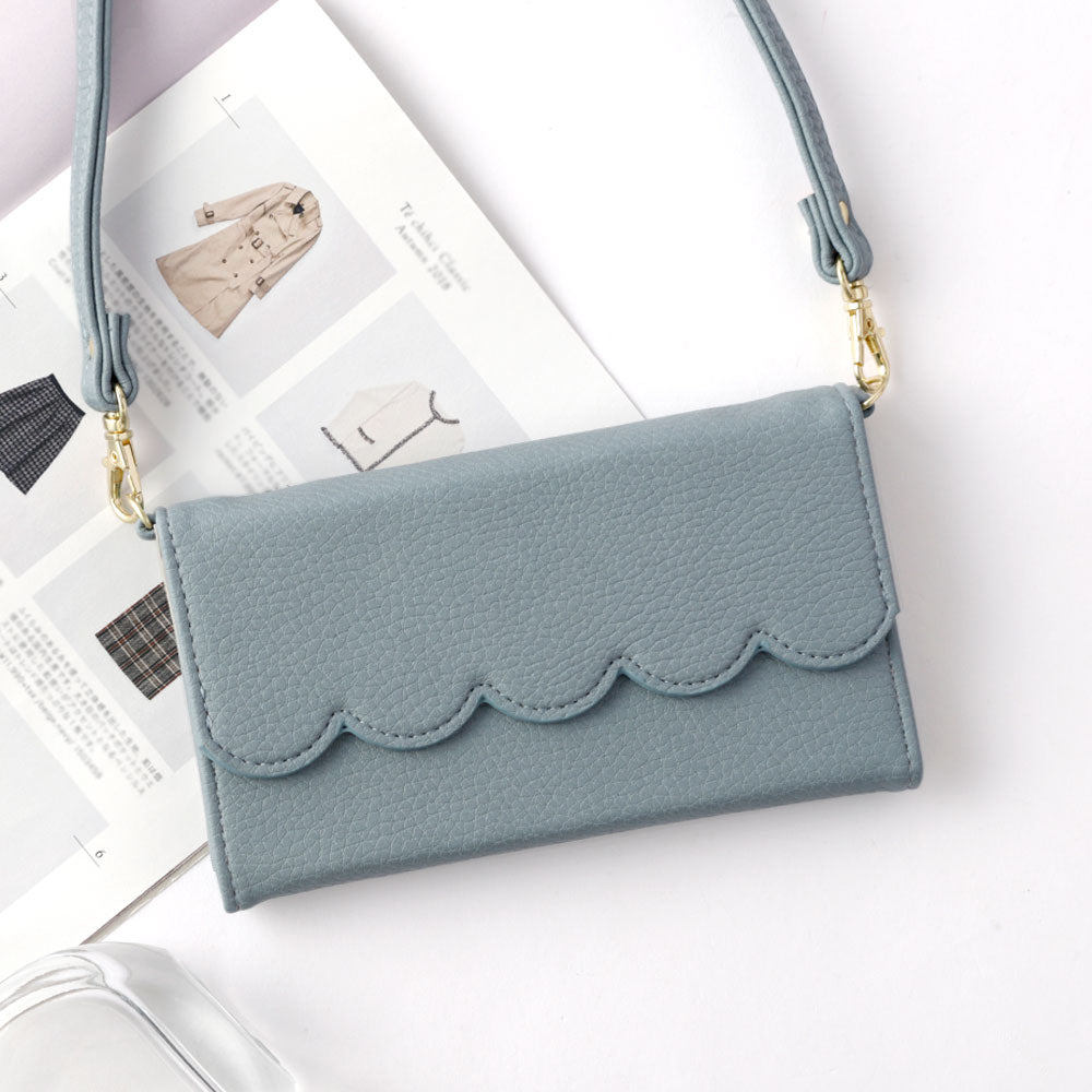 ヴィーガンレザー 三つ折り スカラップ型 ストラップ付 手帳型ケース AQUOSシリーズ