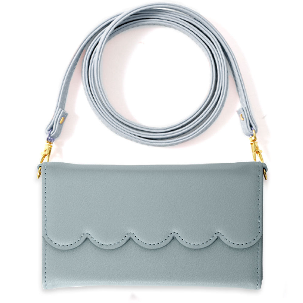 Vegan leather tri-fold pastel color strap-attached wallet case for iPhone series