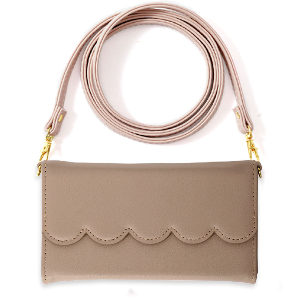 Vegan leather tri-fold pastel color strap-attached wallet case for iPhone series