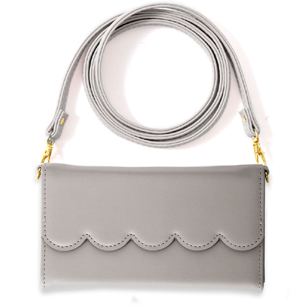 Vegan leather tri-fold pastel color strap-attached wallet case for iPhone series