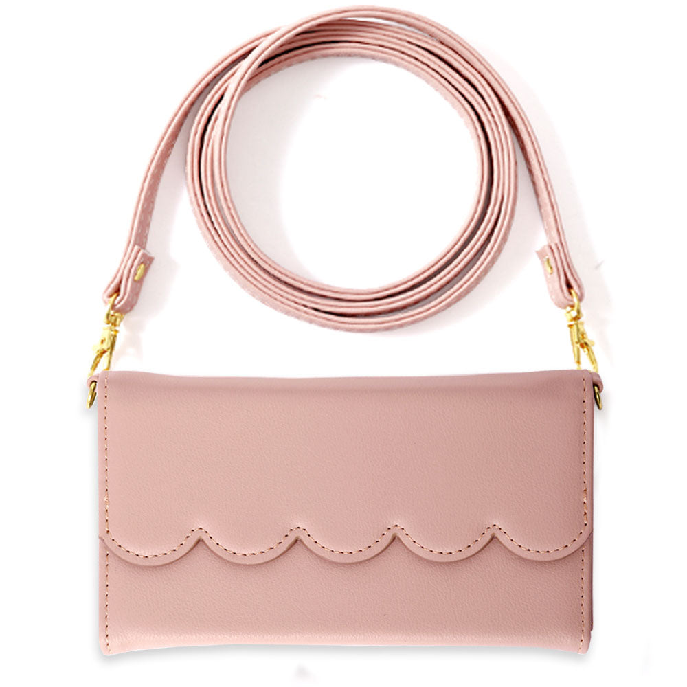 Vegan leather tri-fold pastel color strap-attached wallet case for iPhone series