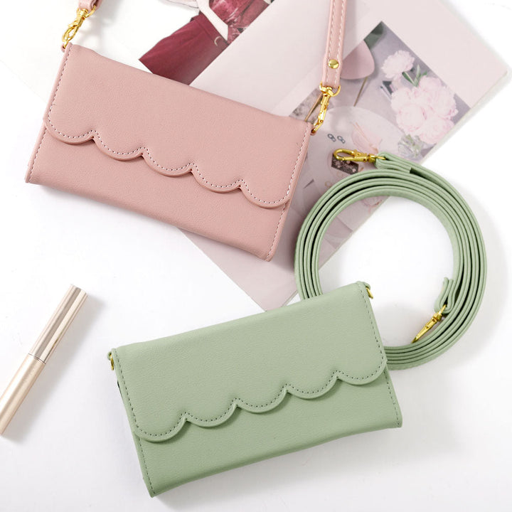 Étui portefeuille avec sangle, cuir végan, plié en trois, couleur pastel, pour la série Xperia