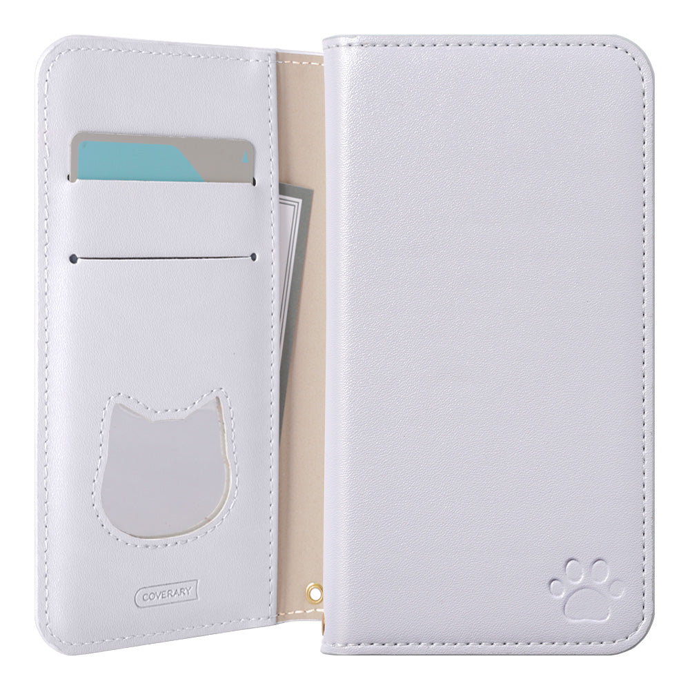 Étui portefeuille avec fonction support, poche en forme de chat en cuir végan, pour la série Xperia