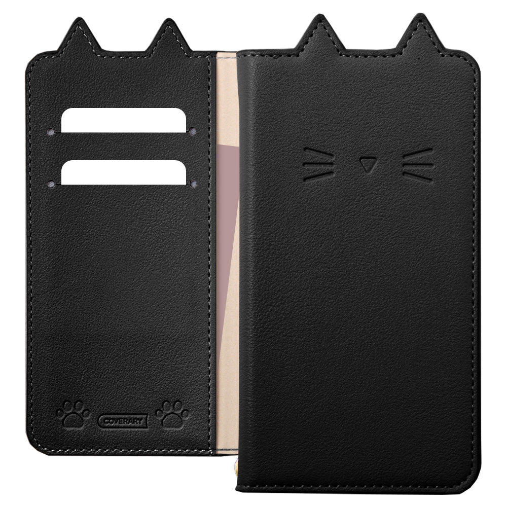 ヴィーガンレザー ネコモチーフ スタンド機能 手帳型ケース Xperiaシリーズ