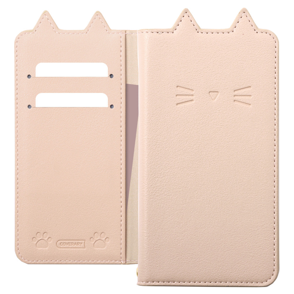 ヴィーガンレザー ネコモチーフ スタンド機能 手帳型ケース iPhoneシリーズ