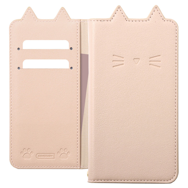 ヴィーガンレザー ネコモチーフ スタンド機能 手帳型ケース iPhoneシリーズ