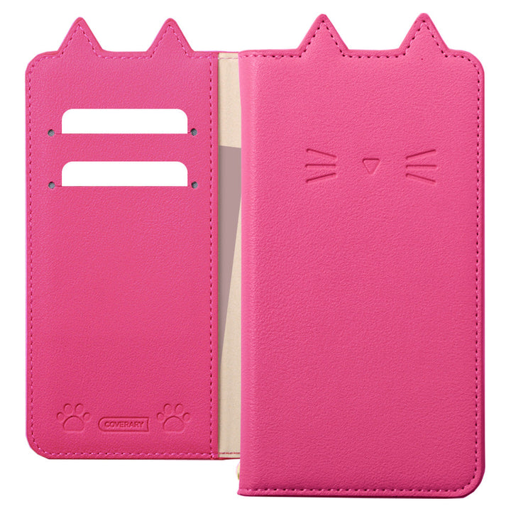 ヴィーガンレザー ネコモチーフ スタンド機能 手帳型ケース Galaxyシリーズ