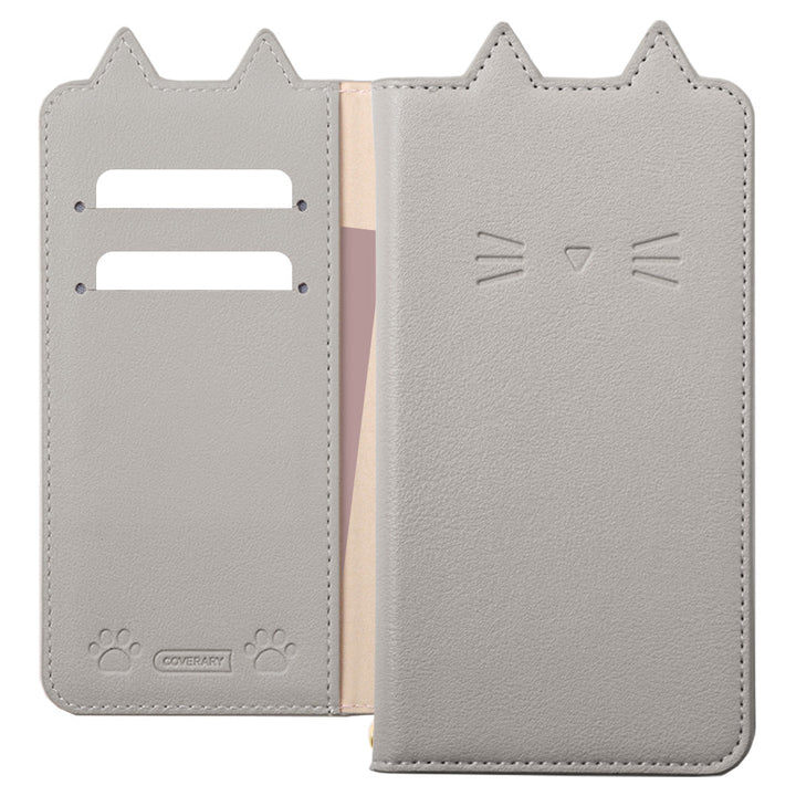 ヴィーガンレザー ネコモチーフ スタンド機能 手帳型ケース AQUOSシリーズ