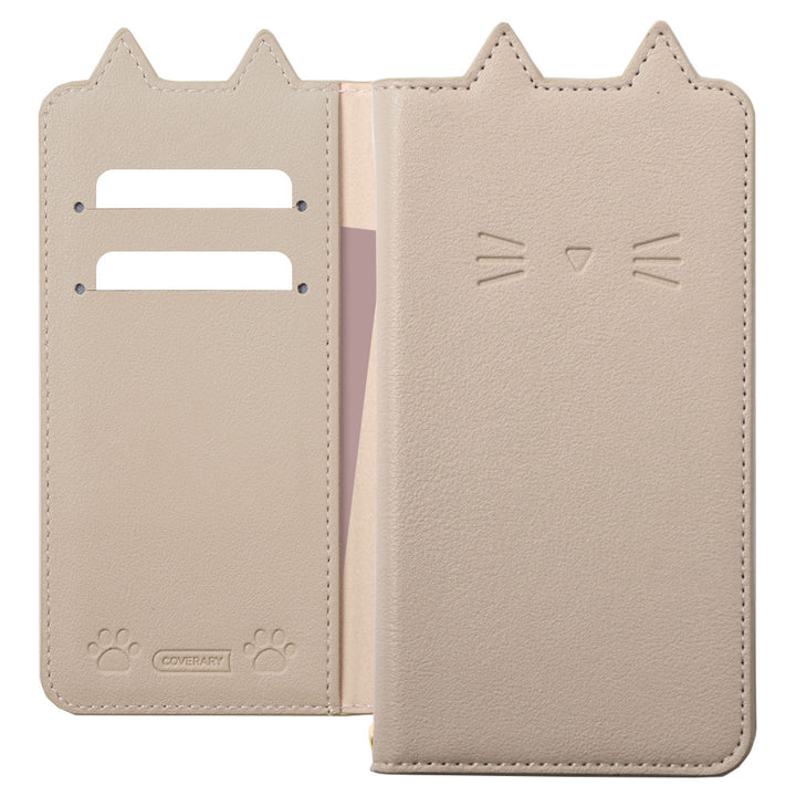 ヴィーガンレザー ネコモチーフ スタンド機能 手帳型ケース