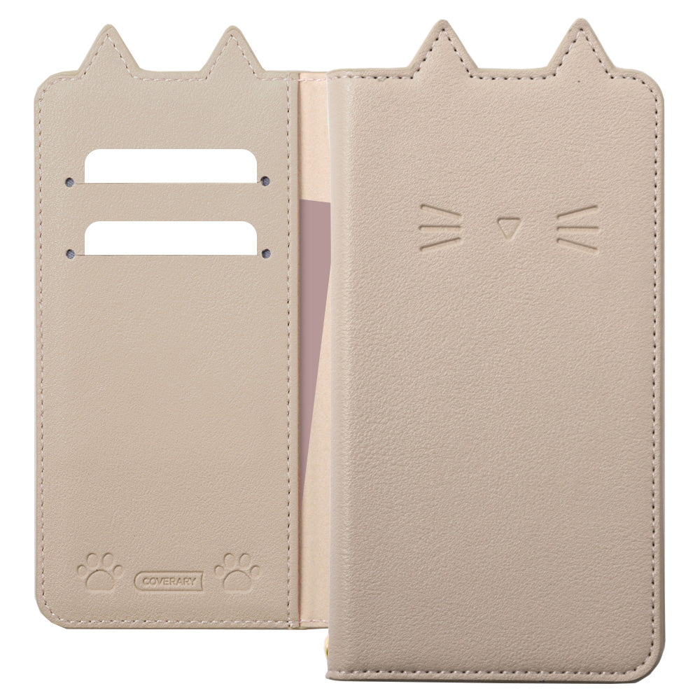 ヴィーガンレザー ネコモチーフ スタンド機能 手帳型ケース Galaxyシリーズ