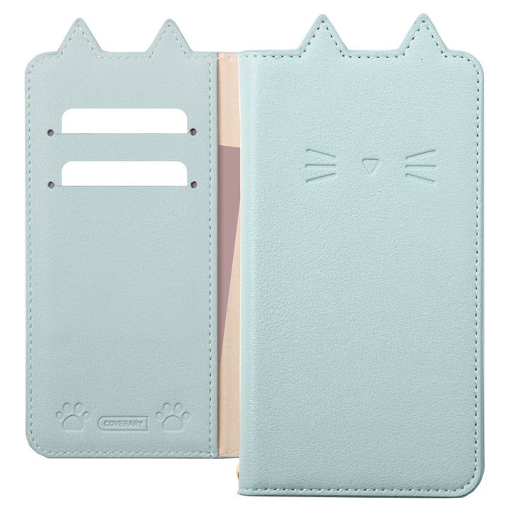 ヴィーガンレザー ネコモチーフ スタンド機能 手帳型ケース