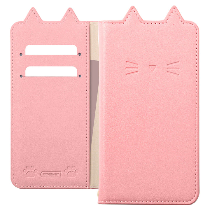 ヴィーガンレザー ネコモチーフ スタンド機能 手帳型ケース AQUOSシリーズ