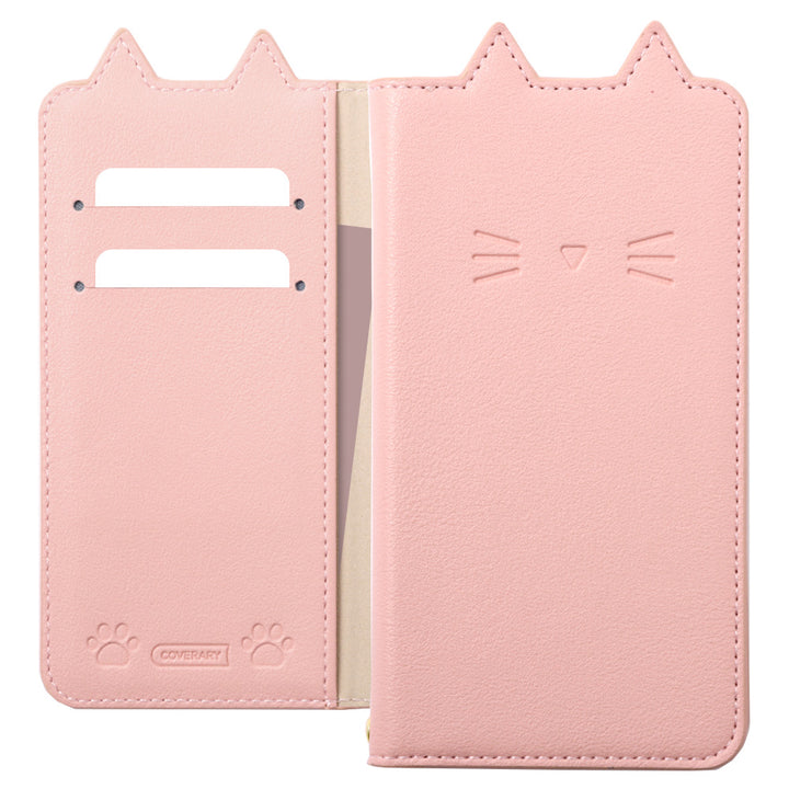 ヴィーガンレザー ネコモチーフ スタンド機能 手帳型ケース