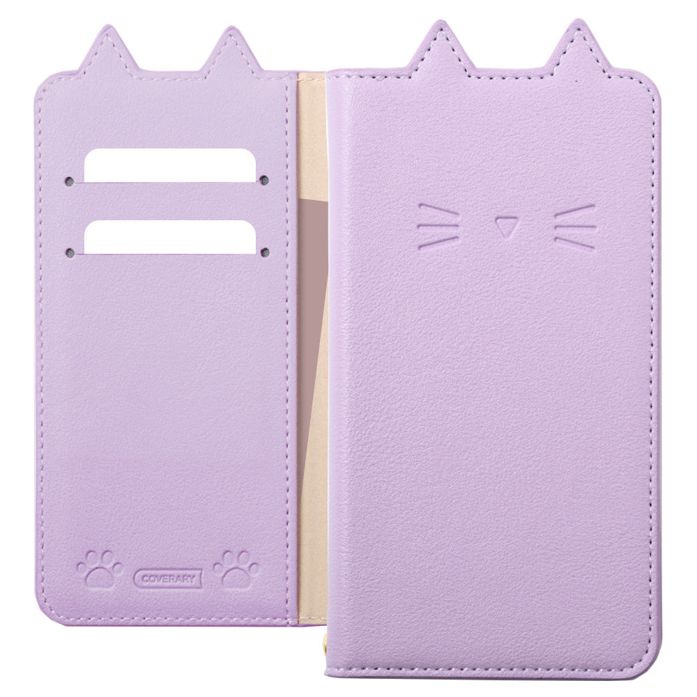 ヴィーガンレザー ネコモチーフ スタンド機能 手帳型ケース