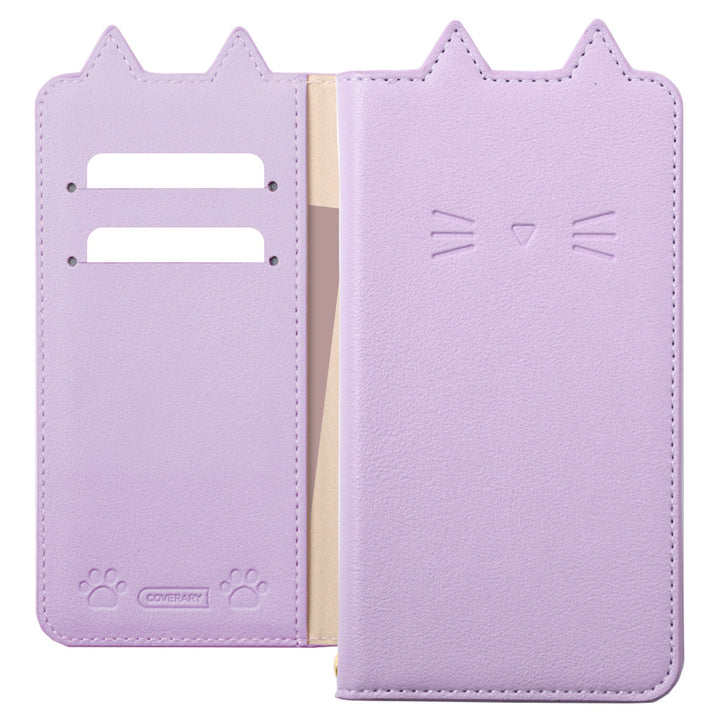 ヴィーガンレザー ネコモチーフ スタンド機能 手帳型ケース