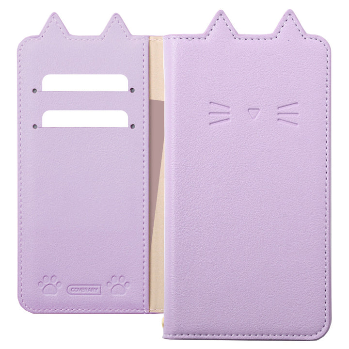 ヴィーガンレザー ネコモチーフ スタンド機能 手帳型ケース Galaxyシリーズ